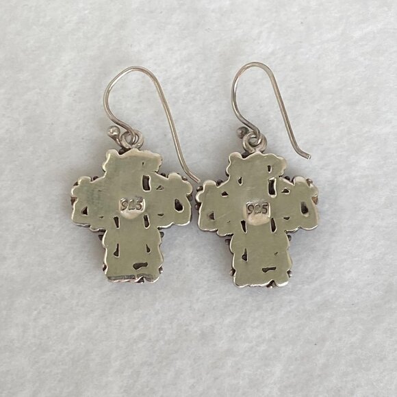 Sterling Silver 925 1.41" Black Enamel Scrollwork Cross Dangle Earrings 11g - Picture 8 of 16